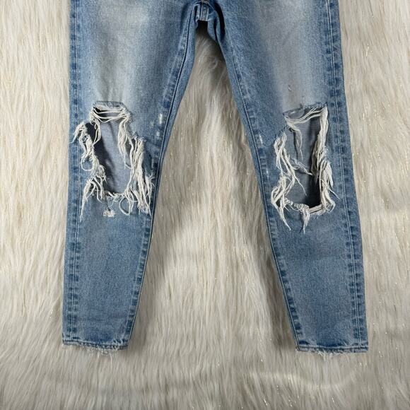 Moussy Howa Distressed Tapered Jeans Medium Wash Blue Mid Waist Ripped Crop 25 - Picture 5 of 14